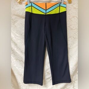 Lululemon Black Crop Leggings with NEON waistband